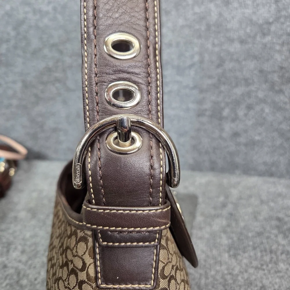 Coach F10926 Vintage Soho BROWN Leather & Signature C Canvas Shoulder‎ Bag y2K